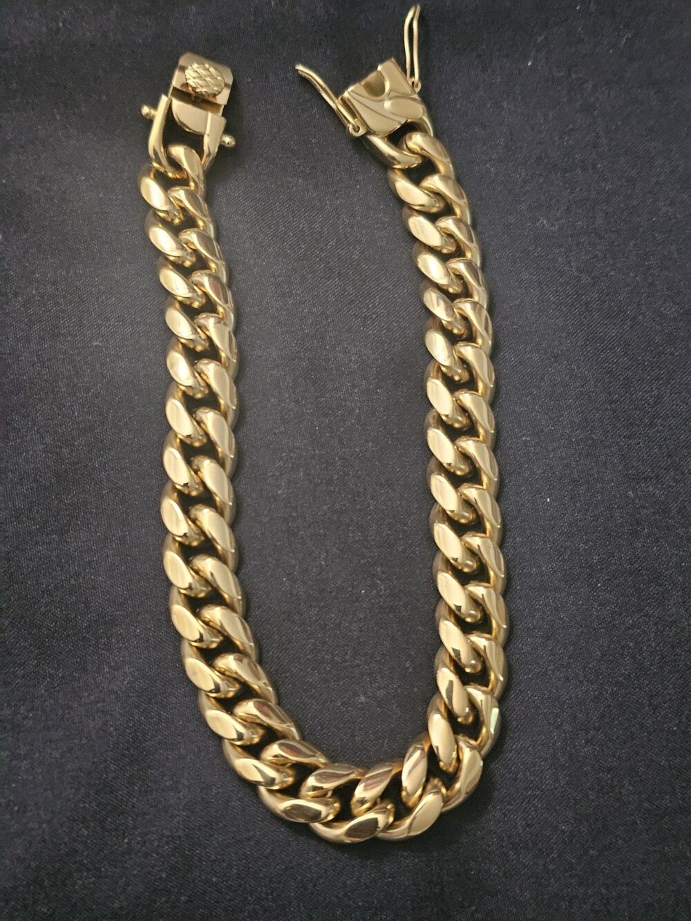 9in Gold Tone Steel- 10.1mm thick Cuban Link Bracelet w/ Box Lock Clasp